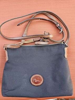 Dooney & Bourke Black Nylon Crossbody with Brown Leather Trim